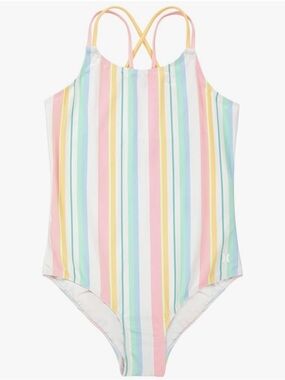 Hurley Pastel Multistripe One-Piece Swimsuit in Pink, Yellow, Blue, Green, White